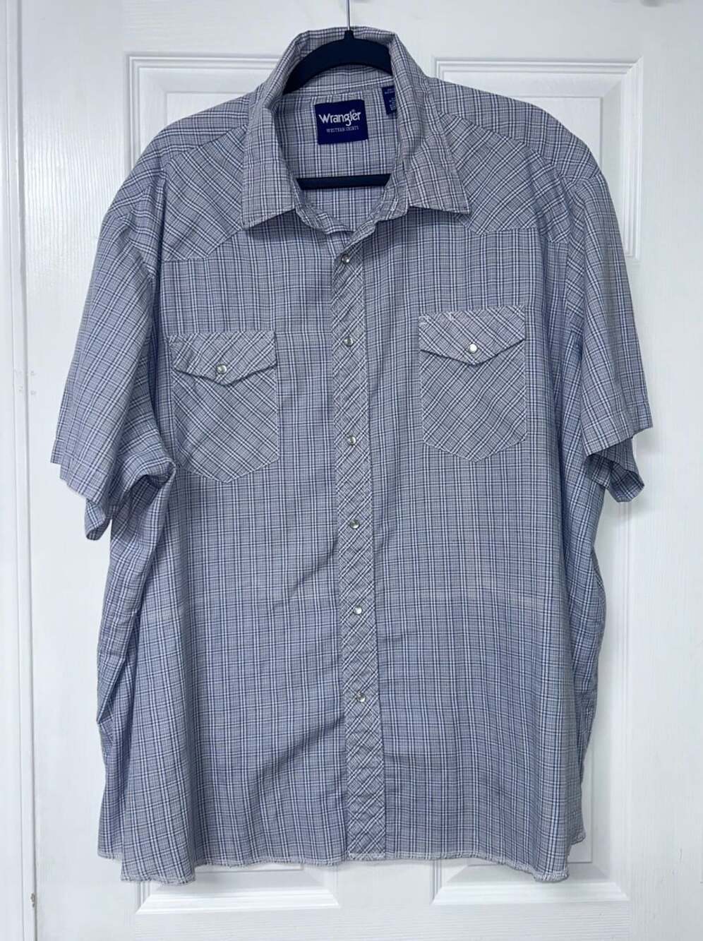 Wrangler Western Shirt Size 3X Blue Plaid Short Sleeve